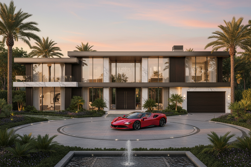 mansion with a sports car